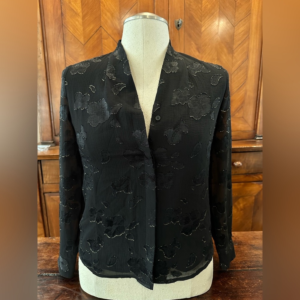 HALOGEN BLACK & GOLD FLORAL BLOUSE